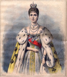Alexandra orosz cárnő koronázási ruhájában - Alexandra Fiodorovna cárnő a szentek jelmezében. Illusztráció a Le Petit Journal számára, 1896. május 24. (metszet) alkotó: French School