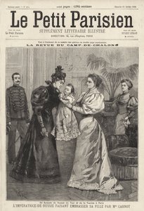 Alexandra orosz cárnő meghívja Sadi Carnot francia elnök özvegyét, hogy csókolja meg lányát, Olga nagyhercegnőt az orosz császári család párizsi látogatásán alkotó: French School
