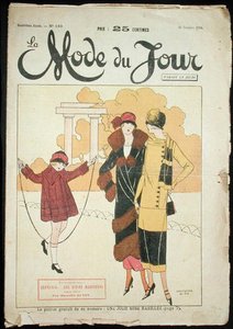 Két nő és egy kislány a parkban, illusztráció a „La Mode du Jour”-ból alkotó: French School