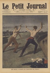 Két taxisofőr párbajt vív lókorbácsaival (színes litho) alkotó: French School