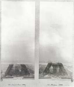 Két nézet az Eiffel-torony építkezéséről, Párizs, 1887. december 12. és 1888. március 15. alkotó: French School