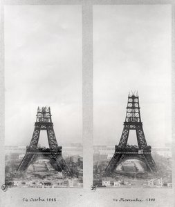 Két nézet az Eiffel-torony építkezéséről, Párizs, 1888. október 14. és november 14. alkotó: French School
