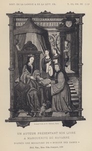 Egy szerző bemutatja könyvét Marguerite De Navarre-nak (litho) alkotó: French School