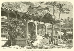 Buddhista templom Nagaszakiban (metszet) alkotó: French School