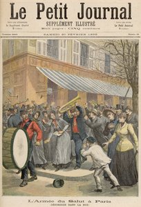 Felkelés az Üdvhadsereg felvonulása ellen Párizsban, a Le Petit Journalból, 1892. február 20. (színes metszet)