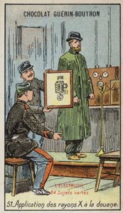 Röntgen használata a vámnál (chromolitho) alkotó: French School