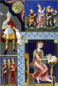 Különféle 9. századi viseletek. Az illusztráció a 9. századi Franciaországból. alkotó: French School