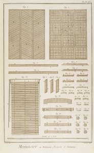 Redőnyök, parketta és rácsos paravánok, Diderot Encyclopedia Menuisiers et Batiments részéből, 1765 (metszet papírra) alkotó: French School