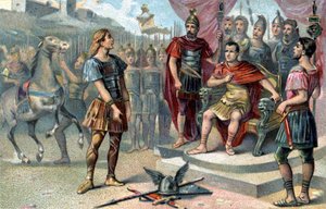 Vercingétorix, gall vezető, Julius Caesarhoz került Kr.e. 52-ben. alkotó: French School