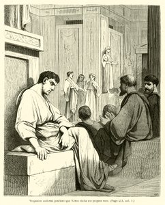 Vespasianus alszik, miközben Nero a saját verseit szavalja (metszet) alkotó: French School