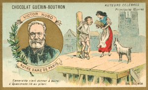 Victor Hugo francia író és egy jelenet Notre Dame de Paris című regényéből (chromolitho) alkotó: French School