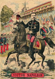 Victor Napóleon (1862-1926) a bonapartisták támogatóinak élén, I. Napóleon utolsó örököse a Harmadik Köztársaság 1886-ban elfogadott törvénye alapján száműzetésbe kényszerült. Metszet, a "Le Figaro, melléklet" című párizsi lapban, 1889. március 30-án. Coll alkotó: French School