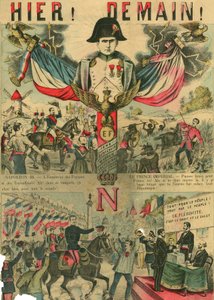 Victor Napóleon (1862-1926) a bonapartisták támogatóinak élén, I. Napóleon utolsó örököse a Harmadik Köztársaság 1886-ban elfogadott törvénye alapján száműzetésbe kényszerült. Metszet, a "Le Figaro, melléklet" című párizsi lapban, 1889. március 30-án. alkotó: French School