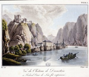 Kilátás a durnsteini kastélyra (ahol Richard Lion Szívét bebörtönözték) – Alexandre de Laborde gróf „” Festői utazás Ausztriában” című filmjében, Párizs, Didot, idősebb alkotó: French School