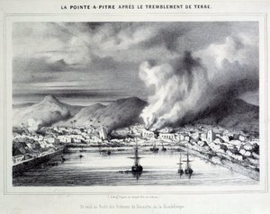 View Pointe a Pitre (Pointe-a-Pitre) az 1843.08.02. földrengés után. A 19. századi Chartres metszete, Musee des Beaux Arts alkotó: French School