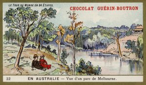 Kilátás egy parkra Melbourne-ben, Ausztráliában (chromolitho) alkotó: French School