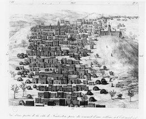 Timbuktoo város egy részének kilátása egy dombról keletre, Rene Caillie Voyage a Tombouctou című művéből, 1830. alkotó: French School