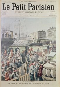Kilátás a marseille-i dokkra a tengeri sztrájk idején, a Le Petit Parisien címlapjáról, 1902. december 21. alkotó: French School