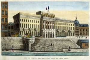 A Hotel des Monnins kilátása a Pont Neufról - metszet, 19. század eleje alkotó: French School