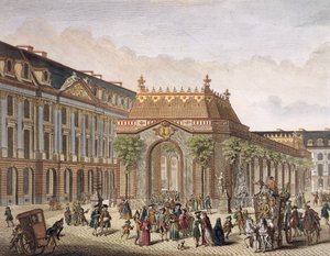 Kilátás a Place de Louis le Grandra, az egyik szoba Monseigneur le Dauphin házassága alkalmából épült (101866 részlet) (színes metszet) alkotó: French School