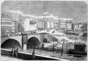 Kilátás az 1857-ben épült Saint Michel hídra (Saint-Michel) és a párizsi Place Saint Michelre (Saint-Michel) alkotó: French School