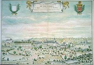 Kilátás a Fontevrault-i (Fontevraud) apátságra Maine-ban és Loire-ban Akvarell a francia iskolából. 1699 Párizs, B.N. alkotó: French School