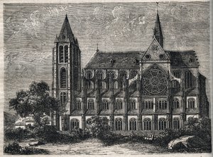 Kilátás a Saint-Victor (Saint Victor) apátságról, az 1811-ben megsemmisült volt rendes kanonok apátság (augusztinai) - Metszet a „Párizs fizikai, polgári és erkölcsi történelme: a legrégibb történelmi időktől napjainkig” című könyvébe, Jacques Antoine Dula alkotó: French School