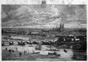 Kilátás Tours városára az Indre et Loire-ban. Metszet 1880-ból a „La republique illustree”” magángyűjteményben. alkotó: French School