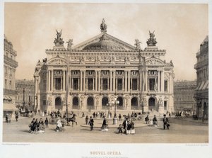 Kilátás a párizsi Opera Garnier homlokzatára, kilátással a Boulevard des Capucines-ra. századi akvarell Párizsból, Musee Carnavalet alkotó: French School
