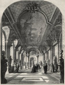 Kilátás a római császárok új szobájára, a Musee des antiques du Louvre-ban. Metszet a „L