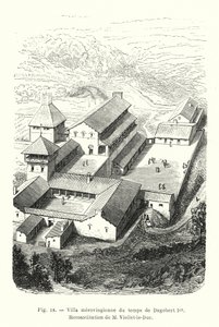 Meroving villa I. Dagobert idejéből, M Viollet-le-Duc rekonstrukciója (metszet) alkotó: French School