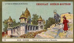 Látogatás egy templomban az indiai Benaresben (chromolitho) alkotó: French School