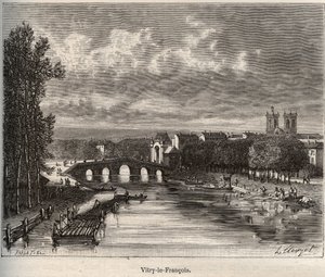 Vitry-le-Francois (Vitry le Francois) Marne-i tanszék - metszet a „La France illustree: földrajz, történelem, statisztikai igazgatás” című könyvében, V.A. Maláta-barna. 1884 alkotó: French School