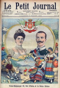 Vittorio Emanuele III di Savoia és Elena di Savoia – III. Viktor Emmánuel király és Elena olasz királynő. III. Viktor Emmánuel, Olaszország királya és Heléna királyné. Illusztráció a Le petit Journalhoz, 1903. július 5. alkotó: French School