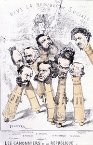 Éljen a társadalmi köztársaság - A Köztársaság ágyús csónakjai: A. Vacquerie, F.V. Hugo, P. Meurice, E. Roullier, Flocquet, H. Rochefort, Vermorel, Pilotell. Rajzfilm. alkotó: French School