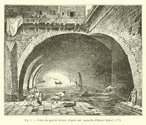 A Quai de Gesvres boltozata, Hubert Robert akvarellje nyomán; 1773 alkotó: French School
