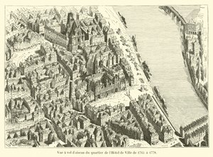 A Hotel de Ville negyed madártávlati képe 1765 és 1778 között alkotó: French School