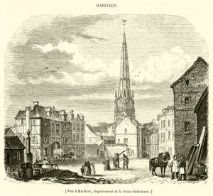 Harfleur kilátása, Seine-Inferieure megye (metszet) alkotó: French School