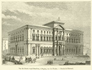 Kilátás a Royal Bourbon Múzeumra, Nápolyban, rue des Etudes (metszet) alkotó: French School