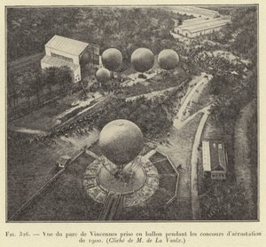 A Parc de Vincennes képe egy léggömbről az 1900-as ballonos versenyeken alkotó: French School