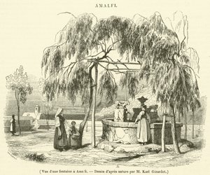 Egy szökőkút látványa Amalfiban (metszet) alkotó: French School