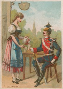 Pincérnő italt tölt egy katonának, Németország alkotó: French School