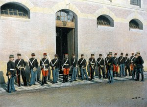 Gyalogos osztályok: az újonnan felvett köztársasági őrök altisztek; gyalog folytatják az óráikat egy hadnagy irányításával - az „Album militaire”-ben - Legion de la Garde alkotó: French School