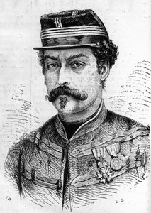 1870-es háború: Leon Franchetti (1834-1870) francia katona, a Szajna cserkészeinek parancsnoka portréja. Metszet az 1870. december 17-i „” Le Monde Illustré”” 714. sz. alkotó: French School