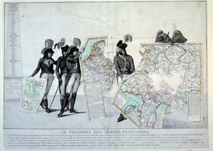 A forradalom háborúi: Napóleon Bonaparte tábornok (1769-1821) Olaszország térképével (az olasz hadjárat idején), hogy befejezze a Franciaország által meghódított területek rejtvényét. A bal oldalon valószínűleg Hoche, Pichegru és Jean Victor tábornok (Jean alkotó: French School