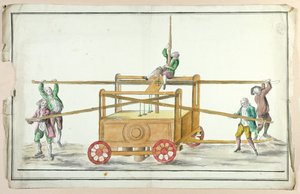 Vízszivattyú tüzek oltására, 18. század közepe (wc papíron) alkotó: French School