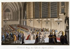 Esküvői szertartás (Habsburg Napóleon és Habsburg Mária Louise) a bécsi Augustinusok templomában, április 2. alkotó: French School