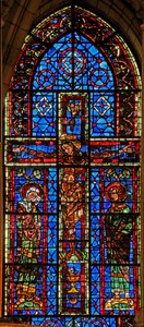 100. ablak, amely a keresztre feszítést ábrázolja Szűz Máriával és Szent Jánossal alkotó: French School