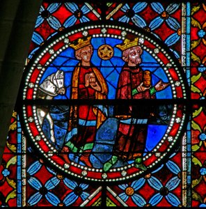 A mágusok imádatát ábrázoló w102 ablak alkotó: French School