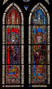 A w11-es ablak Henry de Bamberg és Frederick Barbarossa császárokat ábrázolja alkotó: French School